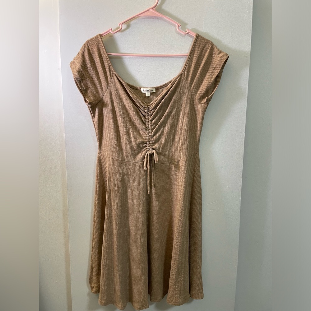 Tan off/on shoulder dress